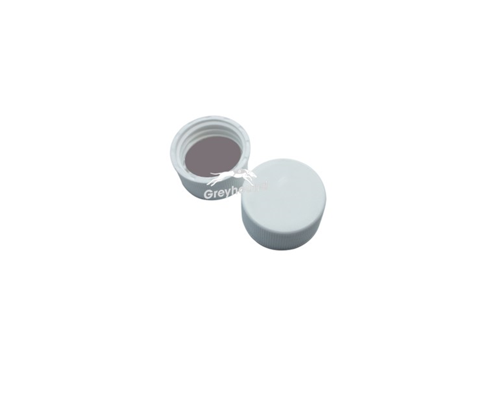 Picture of 24-400mm Solid Top Screw Cap, White Polypropylene with Dark Grey Butyl Septa, 3mm, (Shore A 48)